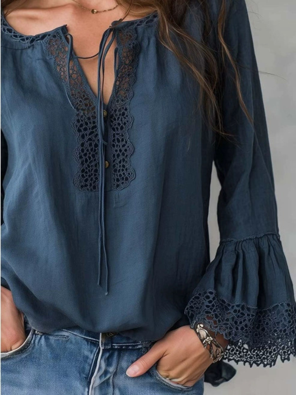 Womens Vintage Lace Collar Cotton Linen Blouse